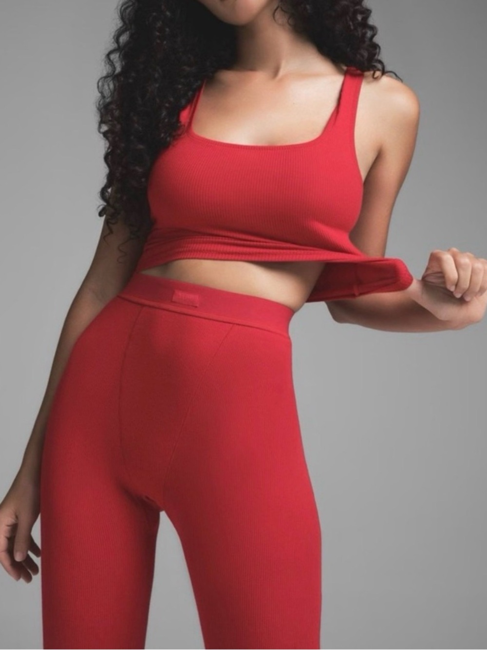SKIMS Red Ribbed Tank & High-Waist Leggings Set